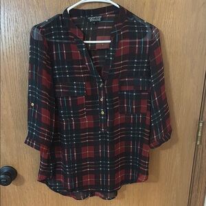 Papermoon Red and Black 3/4 Sleeve Collar Blouse